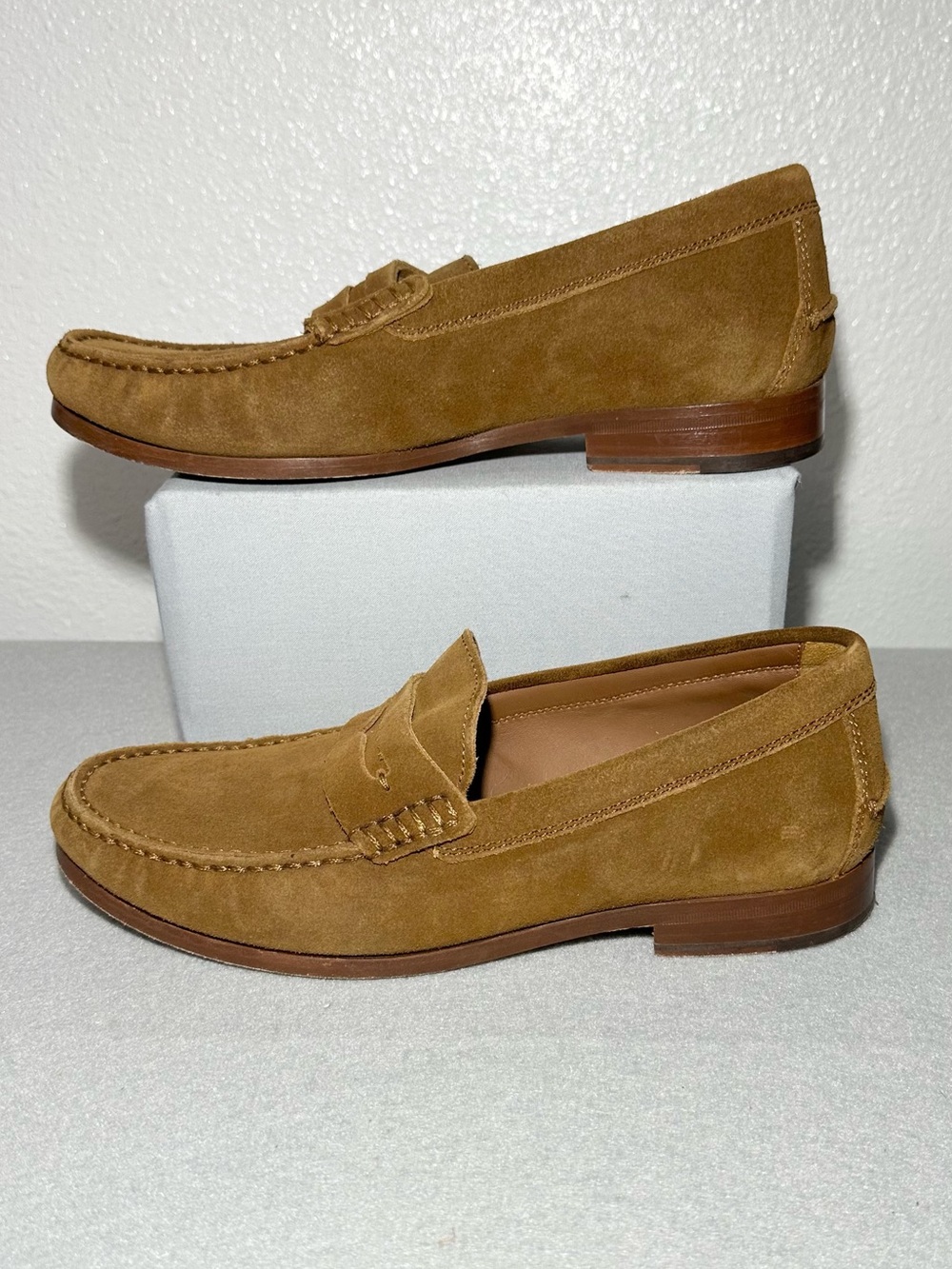 Trask Men's Suede Penny Loafers in Tan
